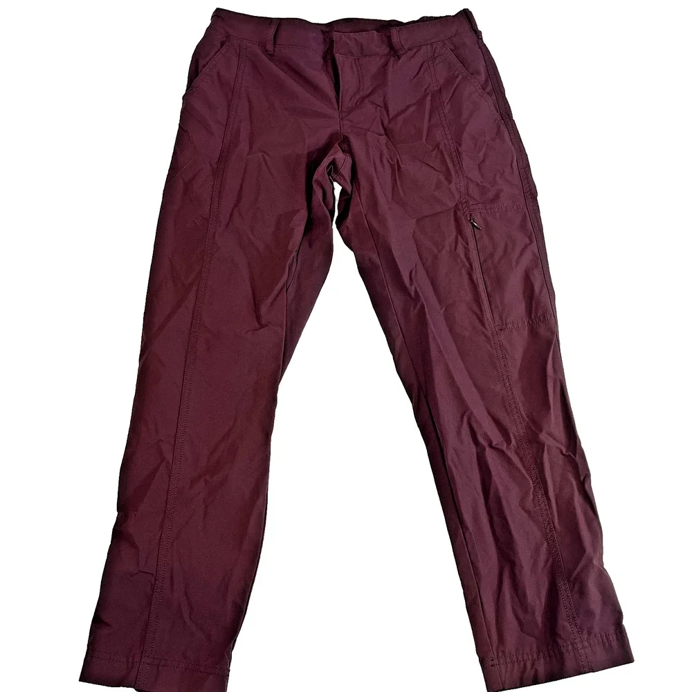 Womens Burgundy Utility Pants Slim Fit Lightweight Travel Casual - Picture 1 of 6